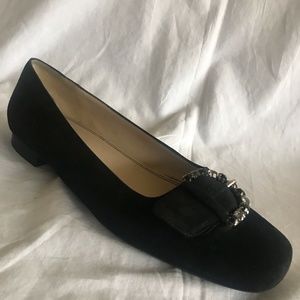 Talbots 7.5M Black Suede Flat Rhinestone BuckleEUC
